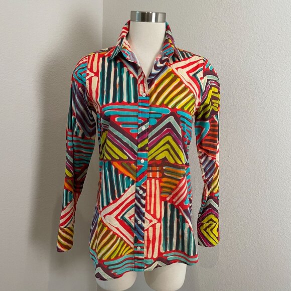 J Crew Womens 4 Boy Fit Geo Brushstroke Shirt Button Up Blouse Top Long Sleeve - Picture 1 of 12